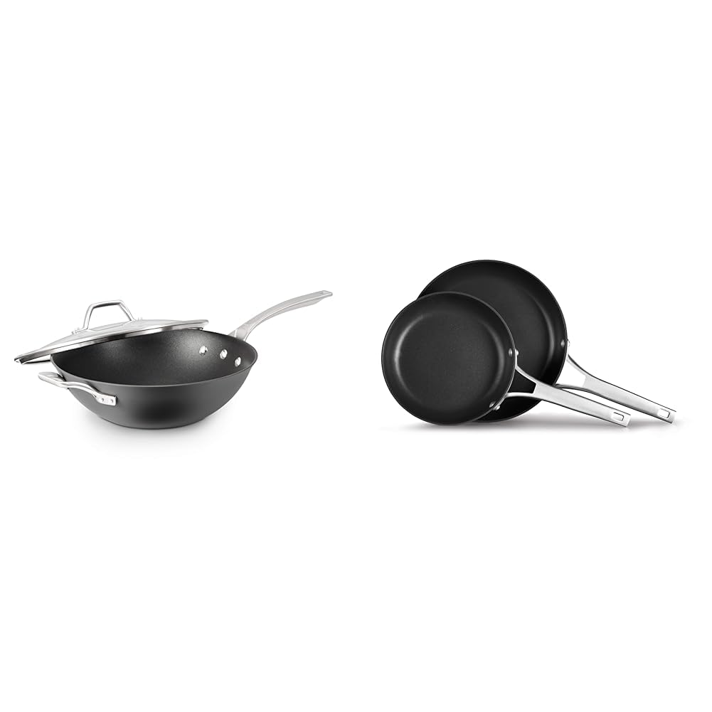 Calphalon Signature Hard-Anodized Nonstick Wok, 12", Flat-Bottom, Oven-Safe, PFOA-Free, Black