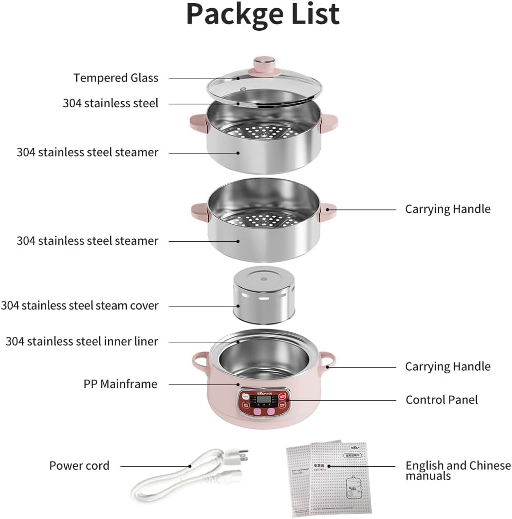 Bear Electric Multifunctional Food Steamer, One Touch Digital Steamer with Timer, Vegetable Steamer 2 Tiered Stackable Stainless Steel Baskets, Auto Shut-off & Anti-dry Protection, 1200W, 8.5Quart