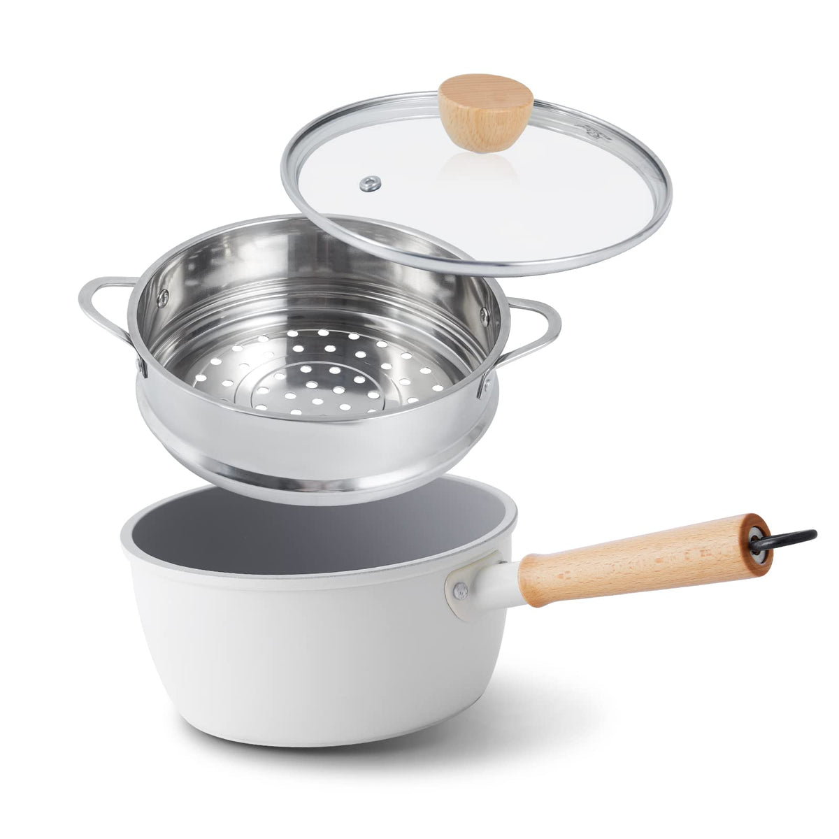 ROCKURWOK Ceramic Nonstick Sauce Pan with Steamer, 2.5QT Cooking Pot, Green