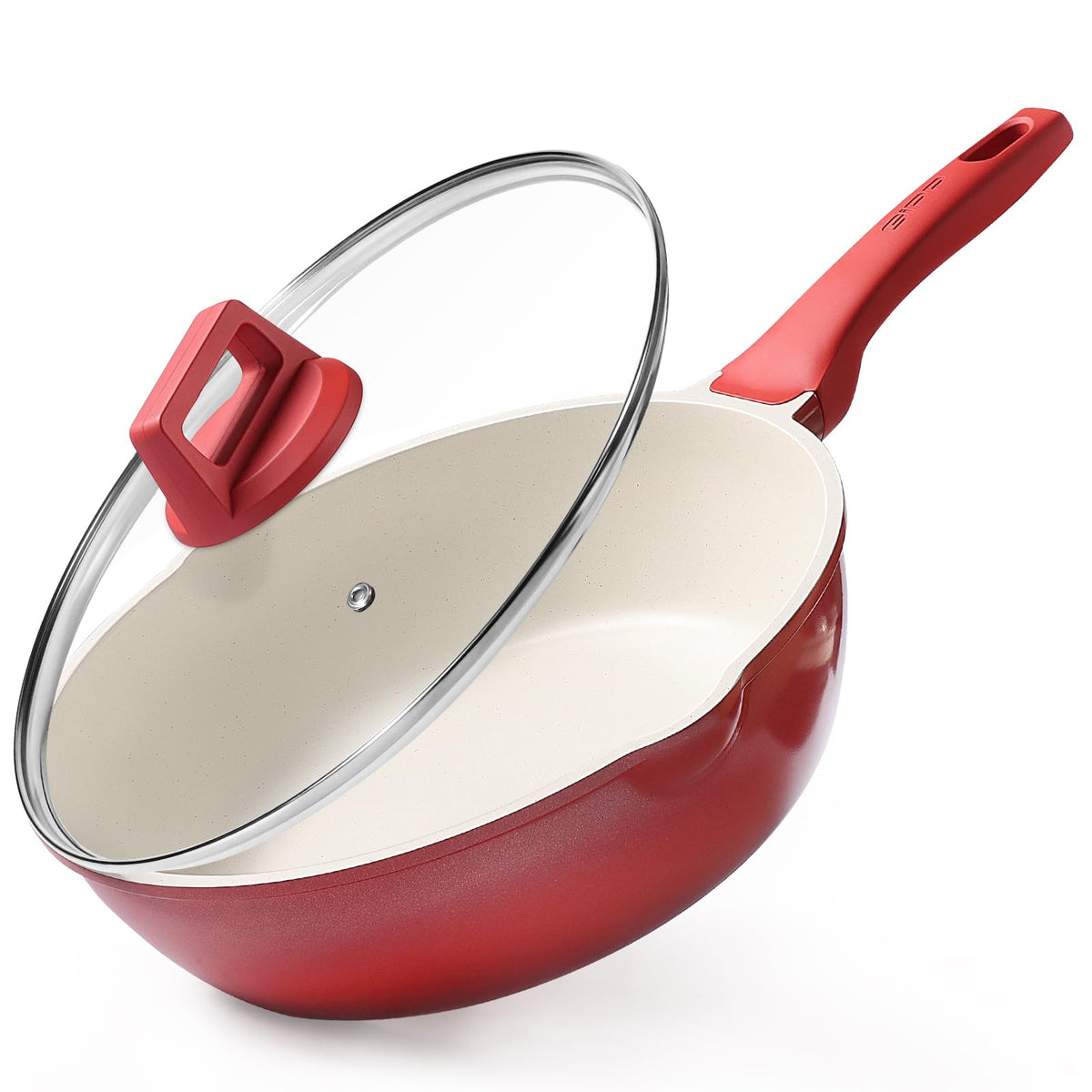 GiPP Ceramic Nonstick Deep Frying Pan Skillet, 12" Saute Pan with Lid, Induction Cookware Non Stick Cooking Pan, PTFE PFOA PFOS APEO Free, Grey