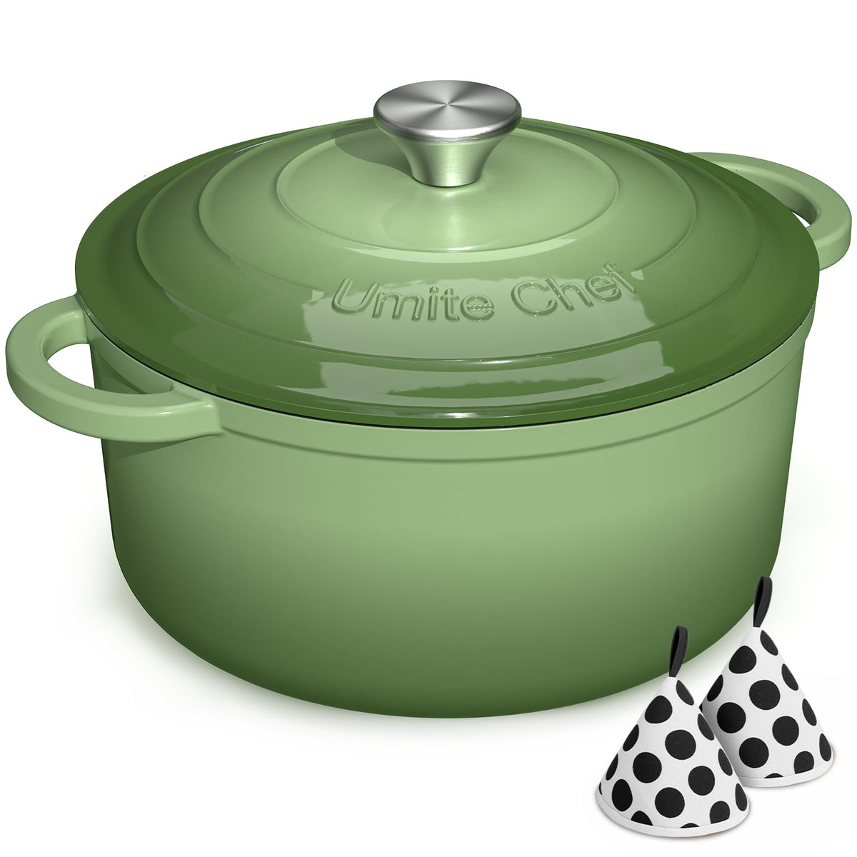 Enameled Cast Iron Dutch Oven - Umite Chef 5QT Pot with Lid & Cotton Potholders - Heavy-Duty Cookware for Bread Baking, Braising, Stews, Roasting(Cream White)