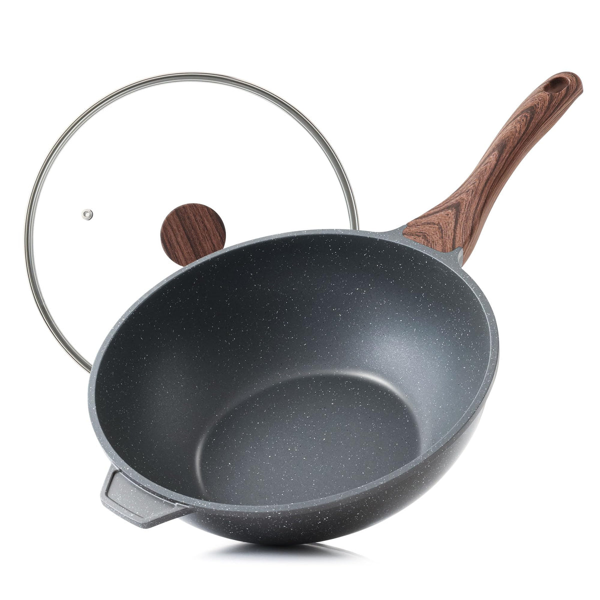 SENSARTE Nonstick Ceramic Wok Pan with Lid, 11Inch Non Toxic Stir-fry Pan