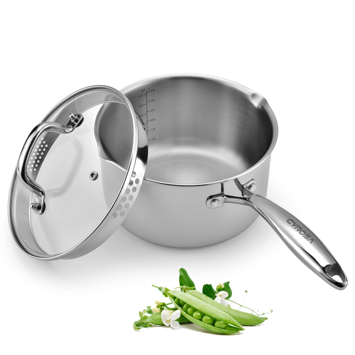 Tri-Ply Stainless Steel Sauce Pan with Steamer Basket & Straining Glass Lid— 2-in-1 Multi-Function Pot for Steaming, Boiling & Simmering — Healthy, Durable, Rust-Resistant, Professional-Grade Cookware