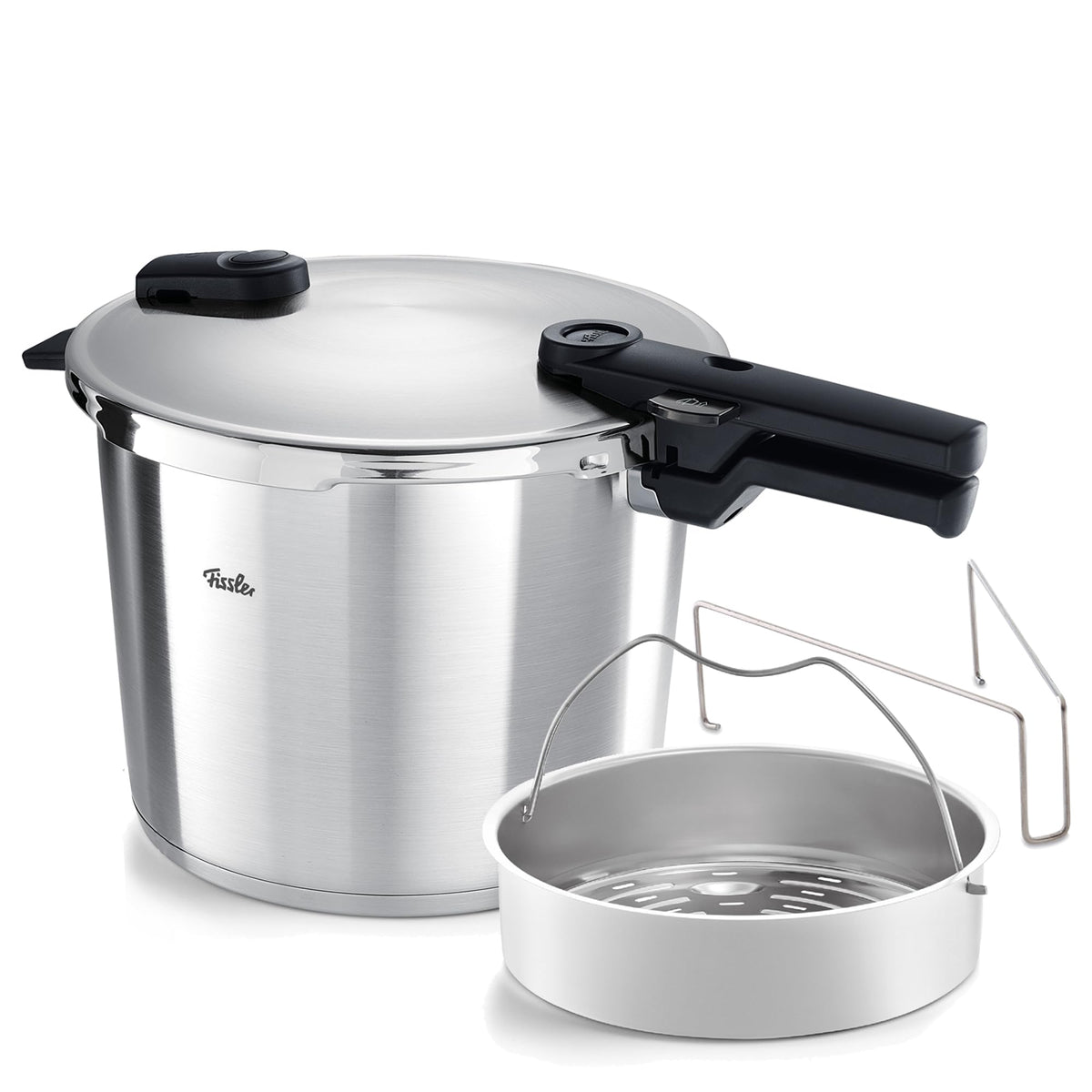 Fissler Vitaquick Premium Pressure Cooker, 3.7 Quart with Steamer Insert and Tripod