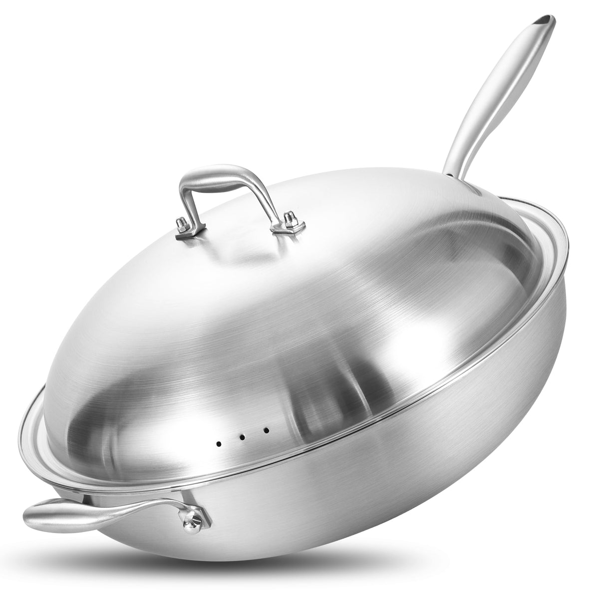 LOLYKITCH 10-Inch Stainless Steel Wok with Glass Lid | Riveted Handle