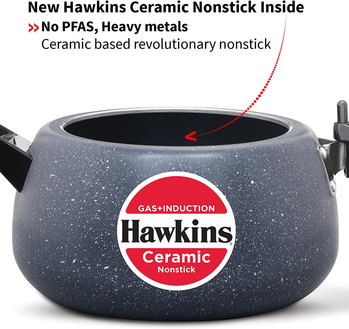 Hawkins 5 Litre Ceramic Nonstick Pressure Cooker, Induction Inner Lid, Granite Contura Shaped, Blue