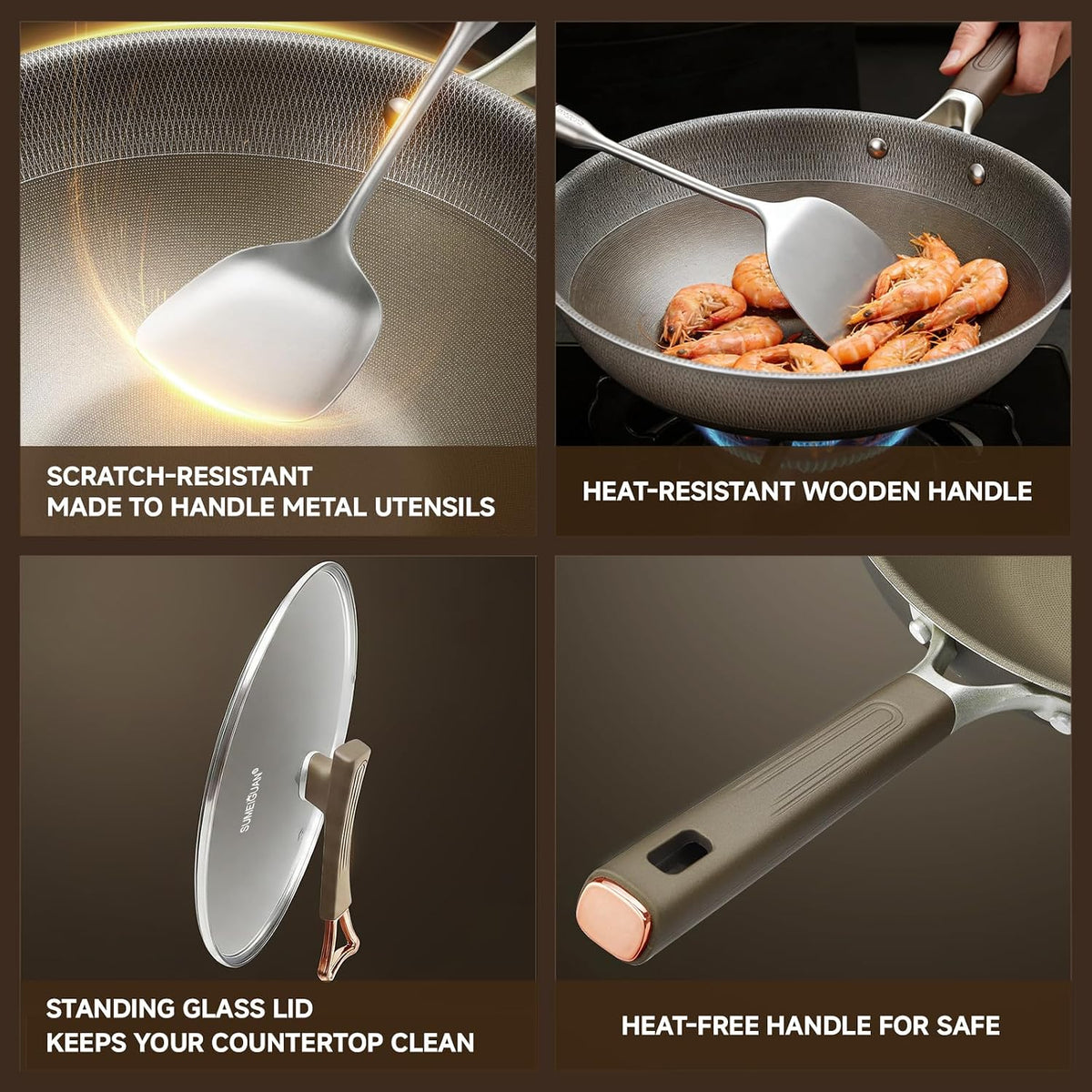 13" Titanium Hybrid Woks with Lid & Stir-fry Pans Nonstick, Induction