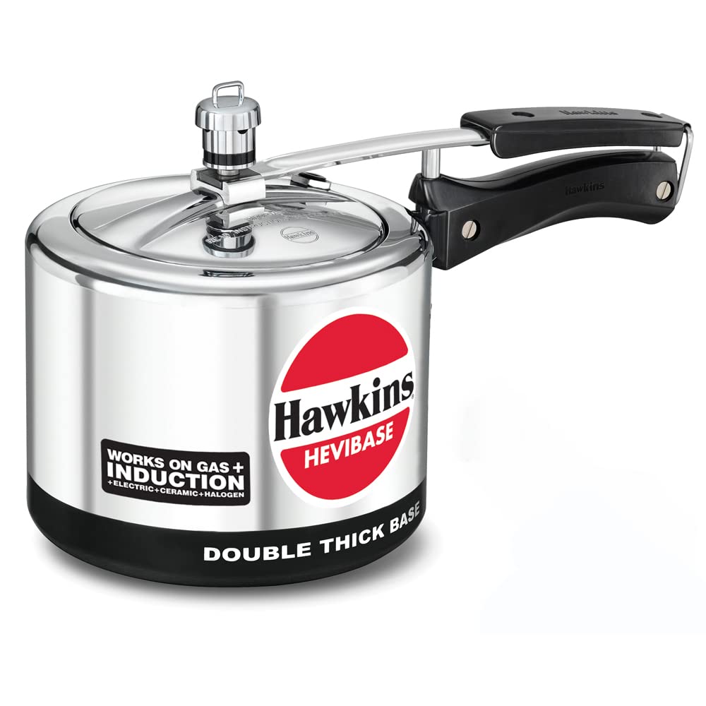 Hawkins Aluminium 3.5 Litre Hevibase Pressure Cooker,Induction Inner Lid Cooker,Silver(Ih35)