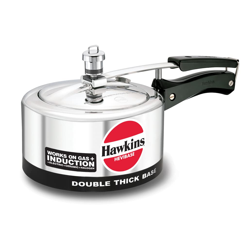 Hawkins Aluminium 3.5 Litre Hevibase Pressure Cooker,Induction Inner Lid Cooker,Silver(Ih35)