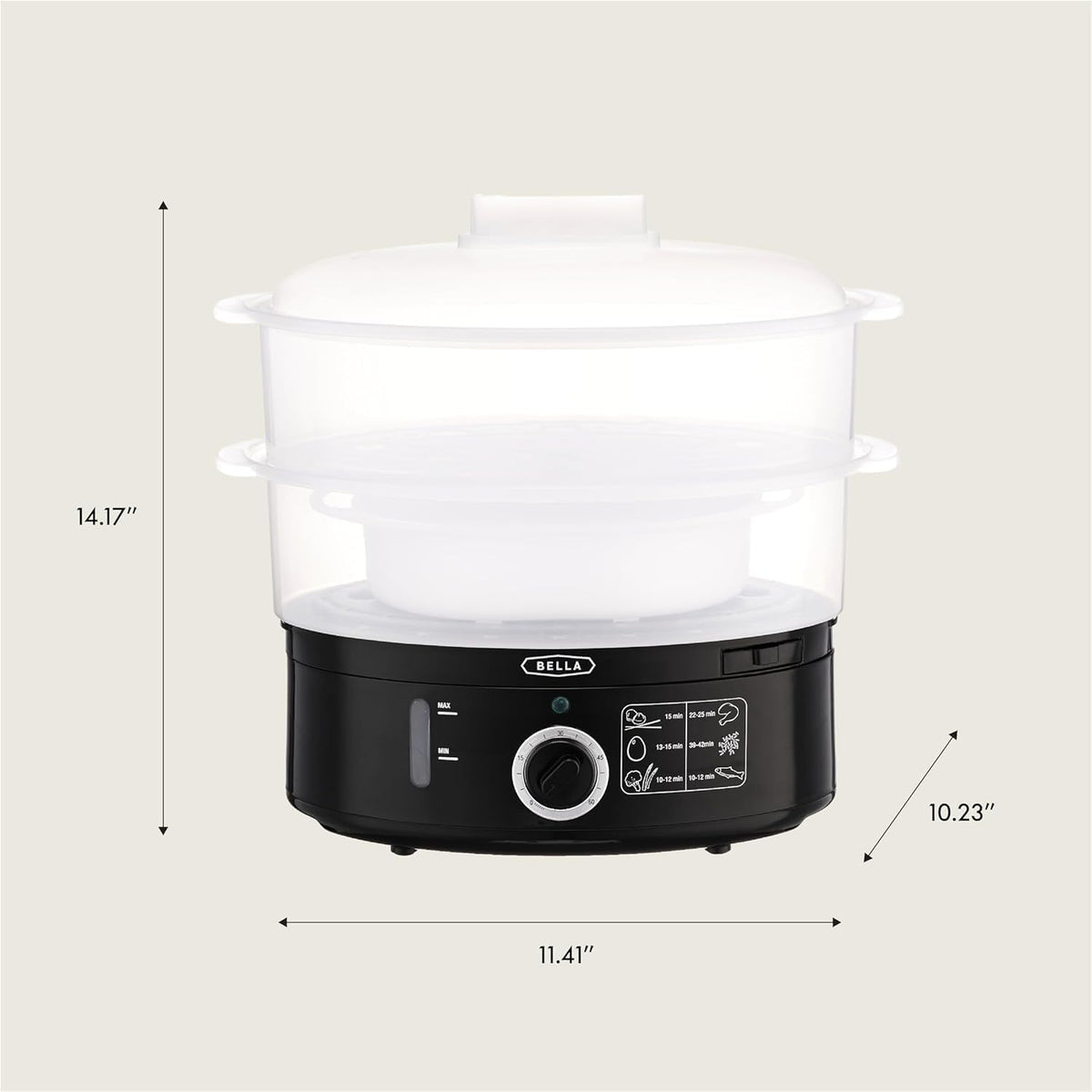 bella Two Tier Food Steamer with Stackable Baskets, Black