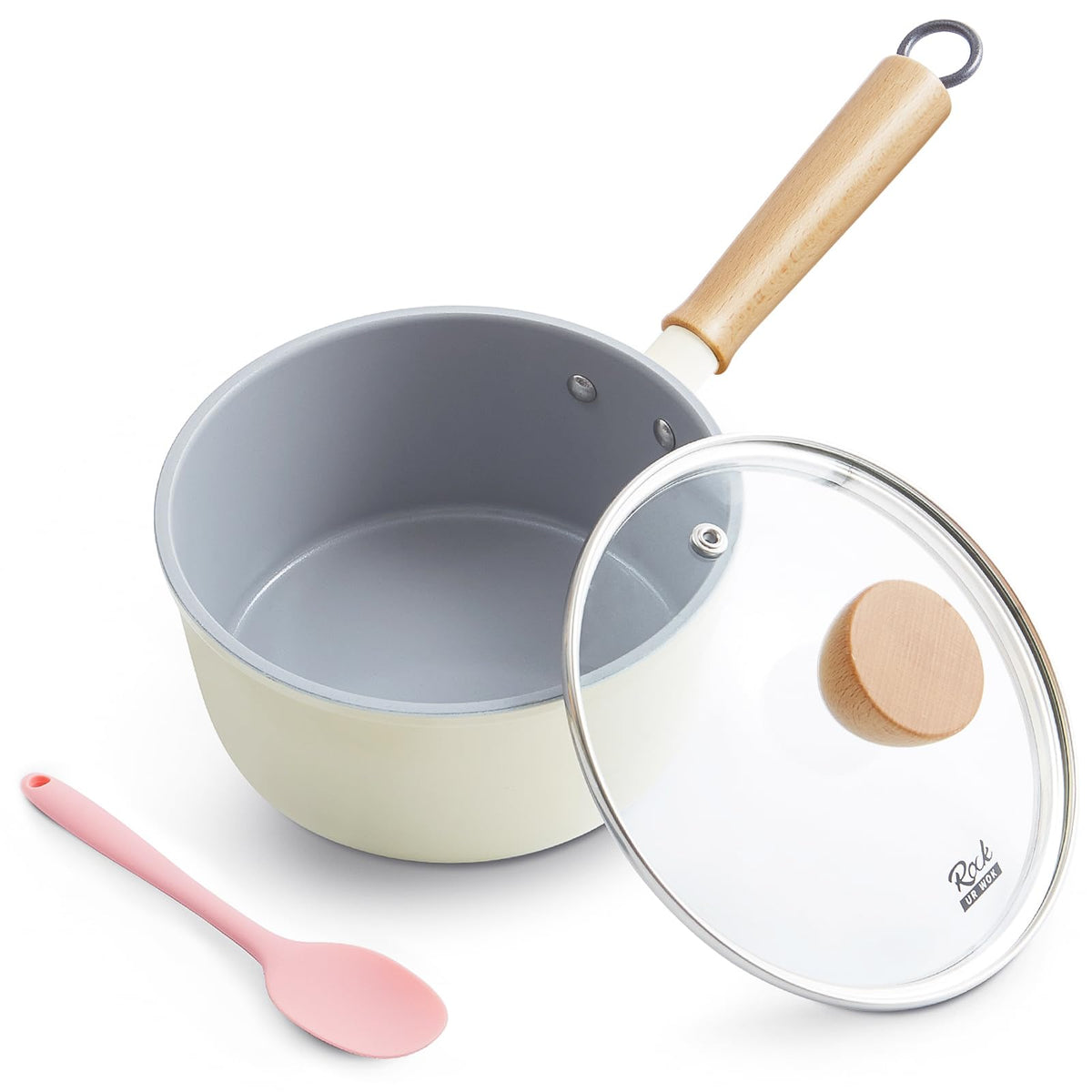 ROCKURWOK Ceramic Nonstick Sauce Pan with Steamer, 2.5QT Cooking Pot, Green
