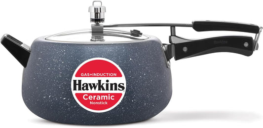 Hawkins 5 Litre Ceramic Nonstick Pressure Cooker, Induction Inner Lid, Granite Contura Shaped, Blue