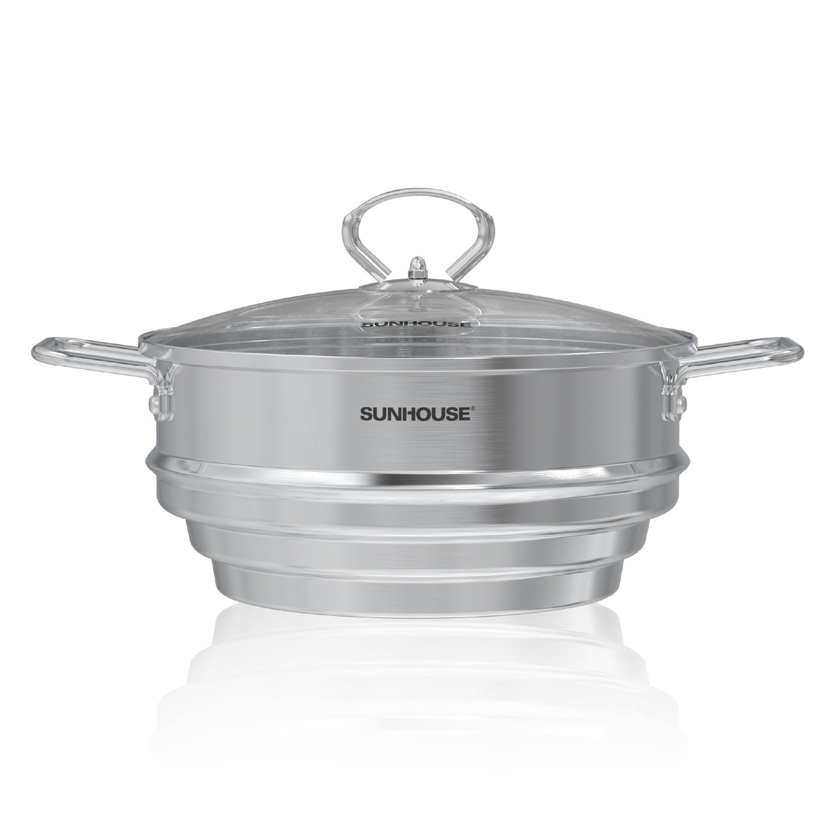 SUNHOUSE 4.6 QT Stainless Steel Steamer Pot for Cooking with Glass Lid