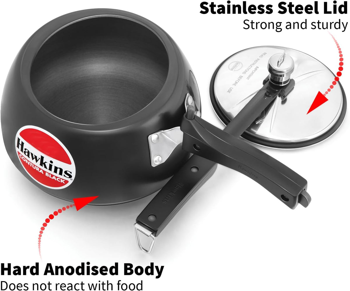 Hawkins Contura Black 1.5 litre Pressure Cooker