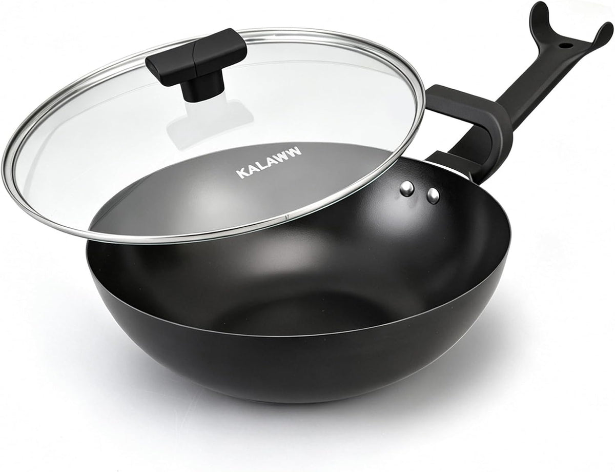 Ceramic Nonstick sauté pan,13 Inch Woks & Stir-fry Pans Nonstick with Ergonomic Handle, Chinese Woks for All Stoves Nonstick Frying Pan Skillet with Lid, PFOA PFAS PTFE Free