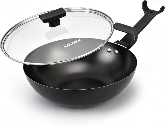 Ceramic Nonstick sauté pan,13 Inch Woks & Stir-fry Pans Nonstick with Ergonomic Handle, Chinese Woks for All Stoves Nonstick Frying Pan Skillet with Lid, PFOA PFAS PTFE Free