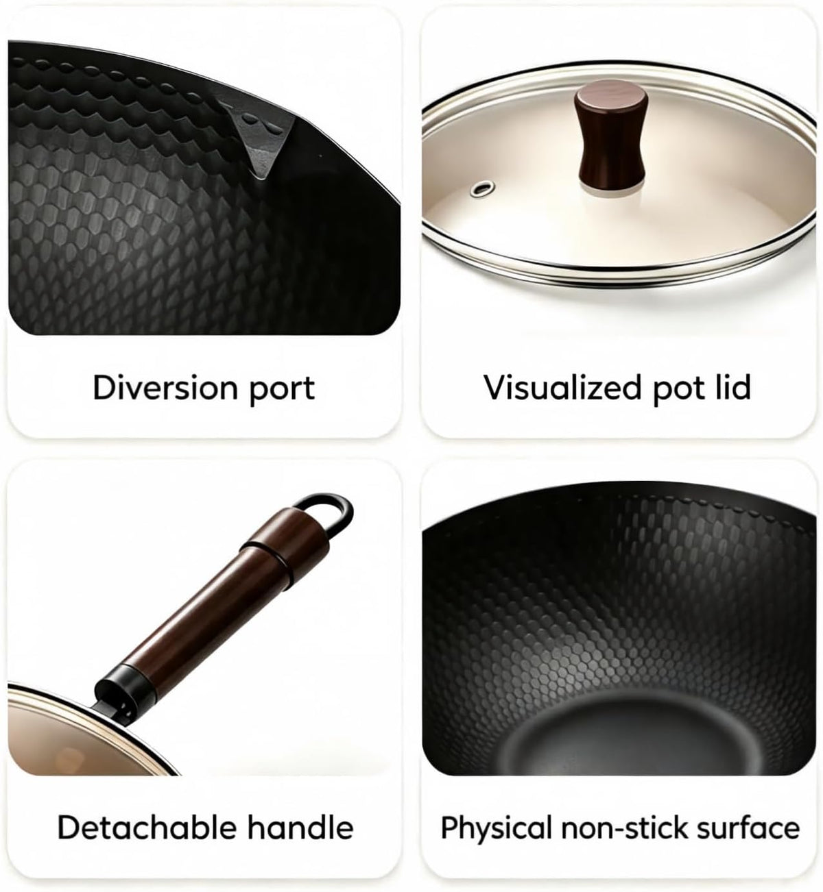 Amercook 12 Inch Carbon Steel Wok with Lid, Pre-Seasoned Flat Bottom Wok Pan, 5.5QT Nonstick Chinese Woks & Stir-Fry Pans for Induction, Gas, Electric Stovetop, Uncoated No Chemical (12.60-in)