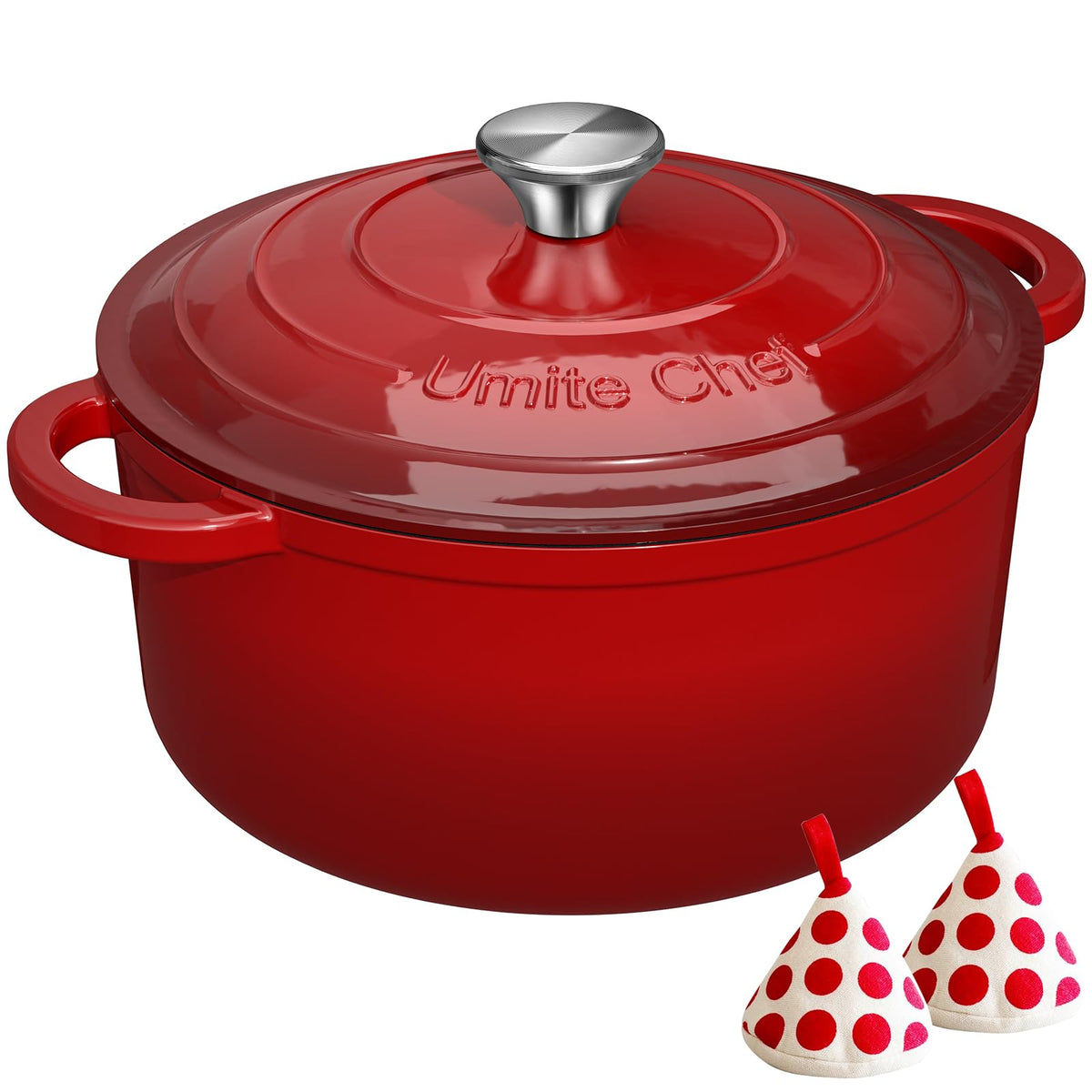 Enameled Cast Iron Dutch Oven - Umite Chef 5QT Pot with Lid & Cotton Potholders - Heavy-Duty Cookware for Bread Baking, Braising, Stews, Roasting(Cream White)