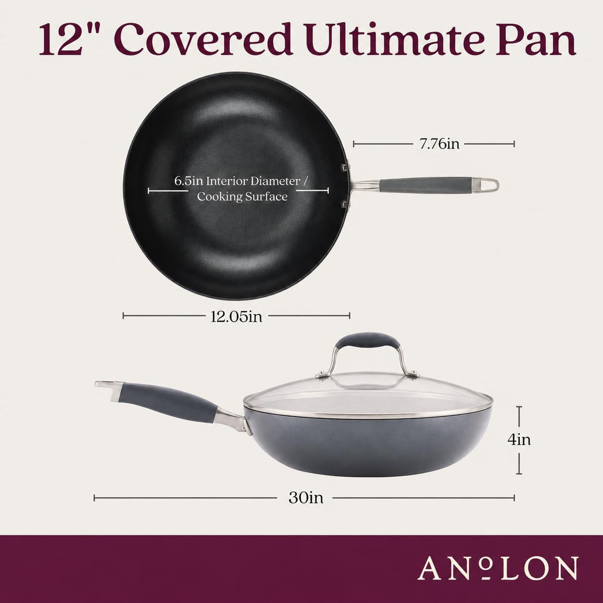 Anolon Advanced Hard-Anodized Nonstick Frying Pan with Lid, 12-Inch