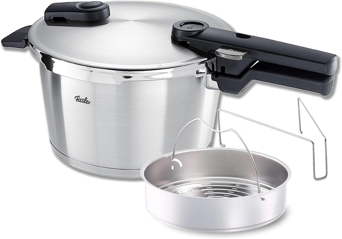 Fissler Vitaquick Premium Pressure Cooker, 3.7 Quart with Steamer Insert and Tripod