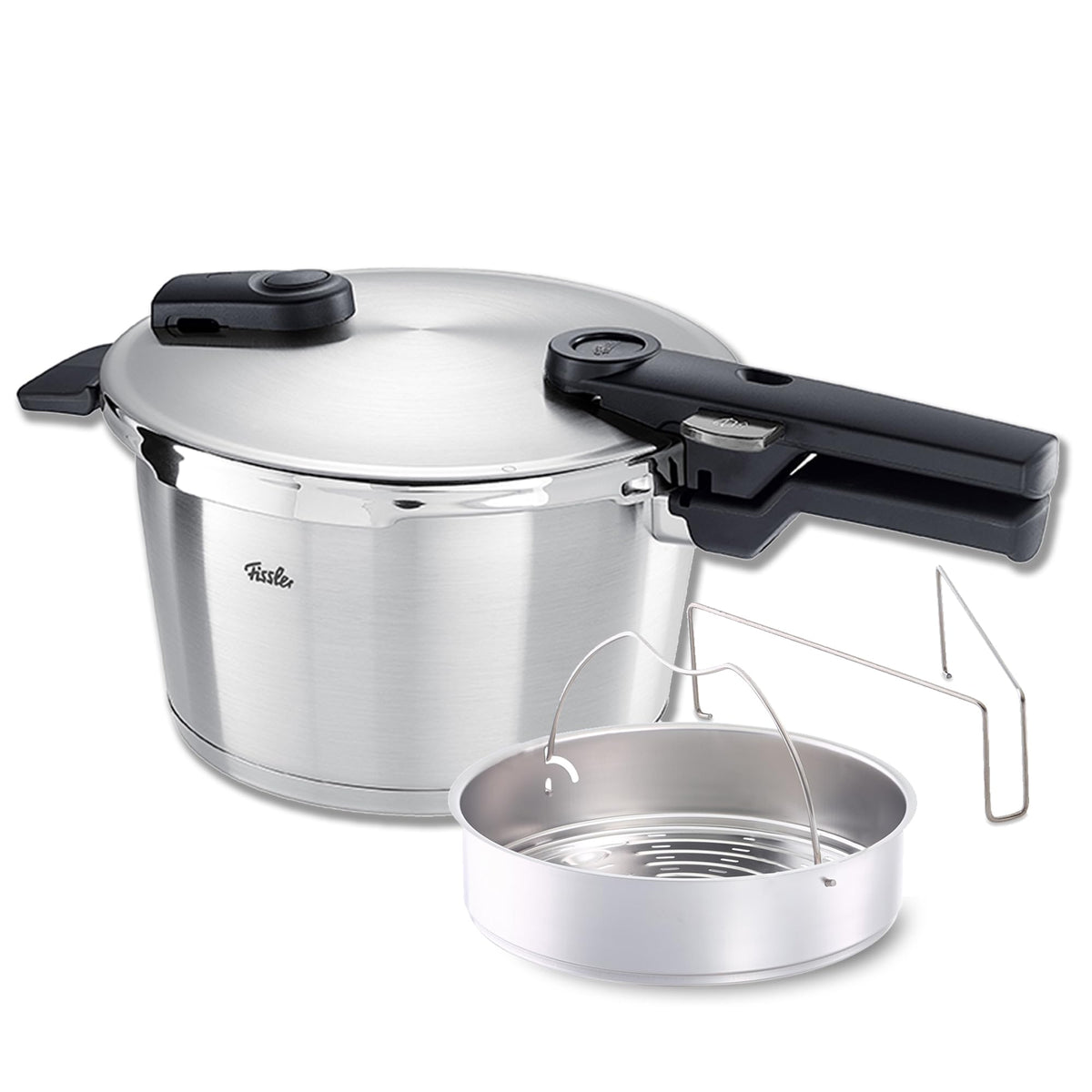 Fissler Vitaquick Premium Pressure Cooker, 3.7 Quart with Steamer Insert and Tripod