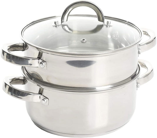 Oster Dutch Oven with Steamer Basket 3-Quart - Sangerfield Stainless Steel, Stovetop Steamer for Vegetables, Rice & Tamales, Dishwasher Safe