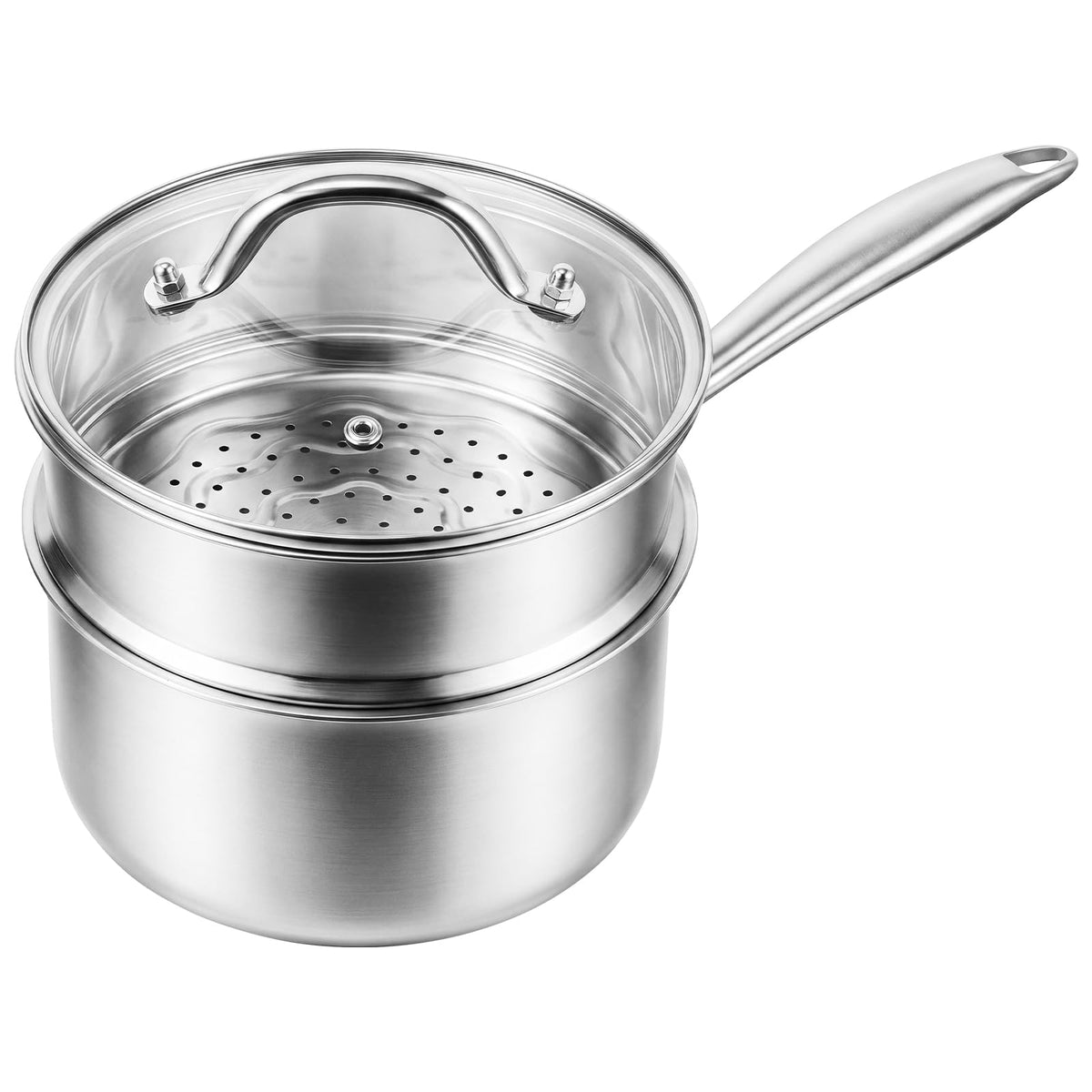 Ohtomber 1.5 Qt Tri-Ply Stainless Steel Saucepan with Steamer Basket & Lid