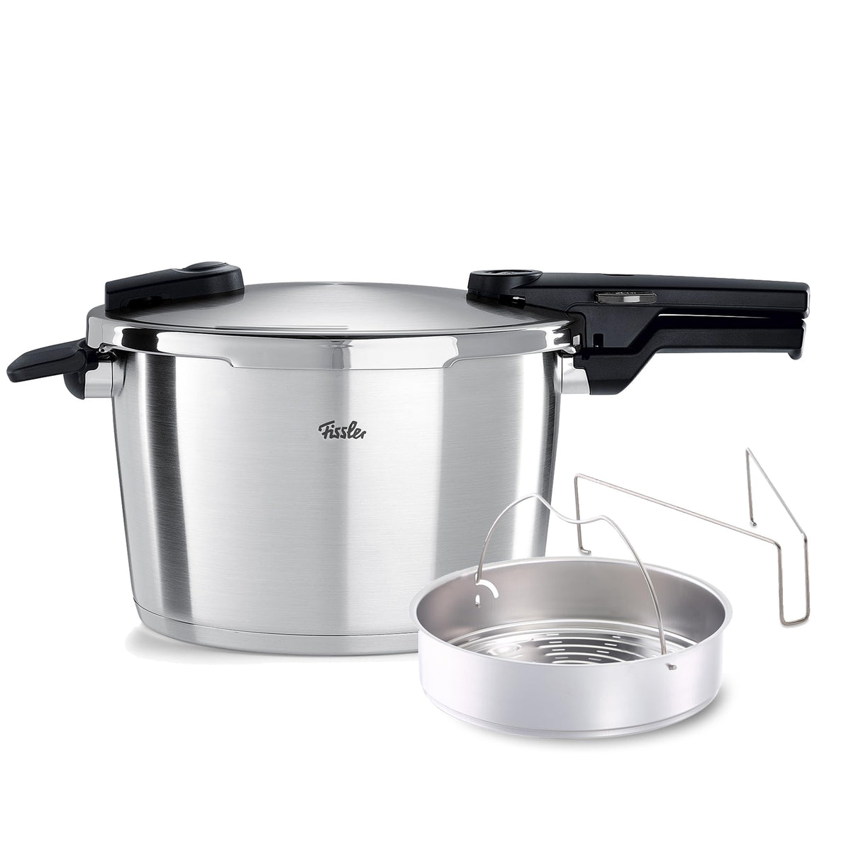 Fissler Vitaquick Premium Pressure Cooker, 3.7 Quart with Steamer Insert and Tripod