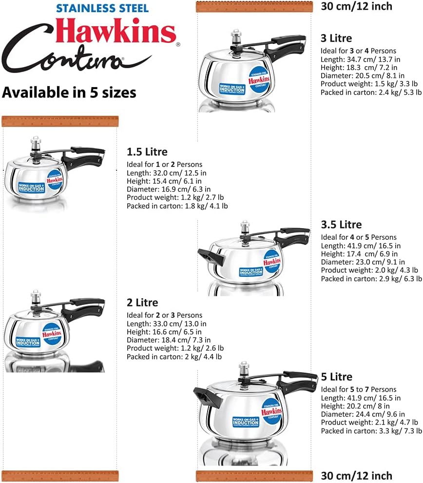 HAWKINS SSC30 Contura Stainless Steel Pressure Cooker, 3 Liter