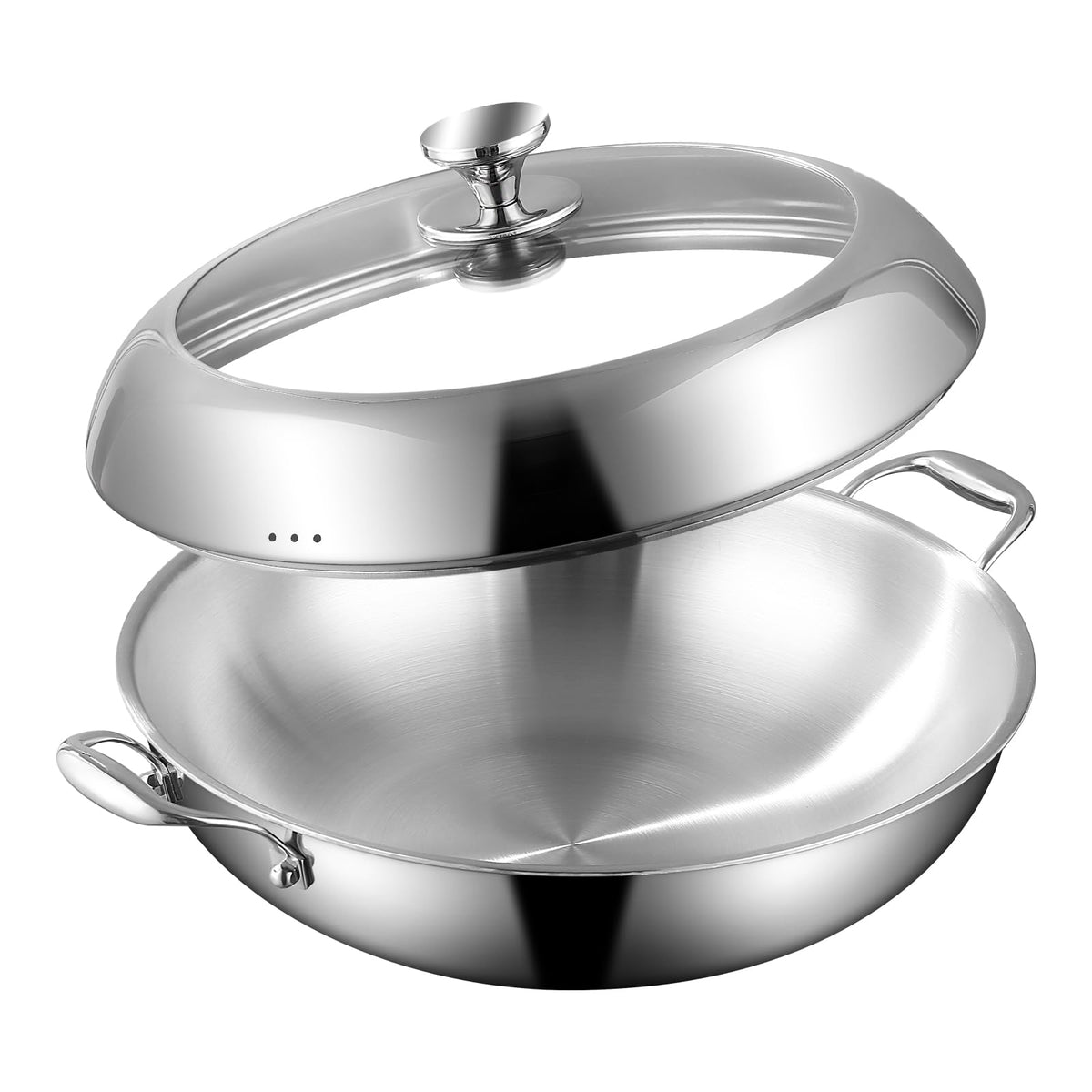DELARLO Whole Body Tri-Ply Stainless Steel Wok 9.45 inch, Deep Kitchen Stir-Fry Pan, Small Wok Pan with Lids, Induction Mini wok, Suitable for All Stove, Up to 600℉, Detachable Handle