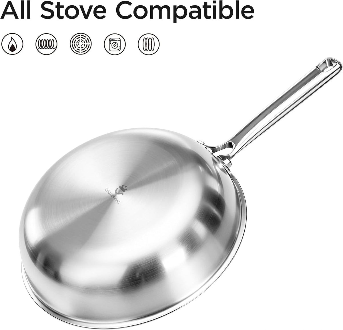 COOKER KING 11" Wok Pan with Lid, Stainless Steel Deep Skillet for Stir-Fry