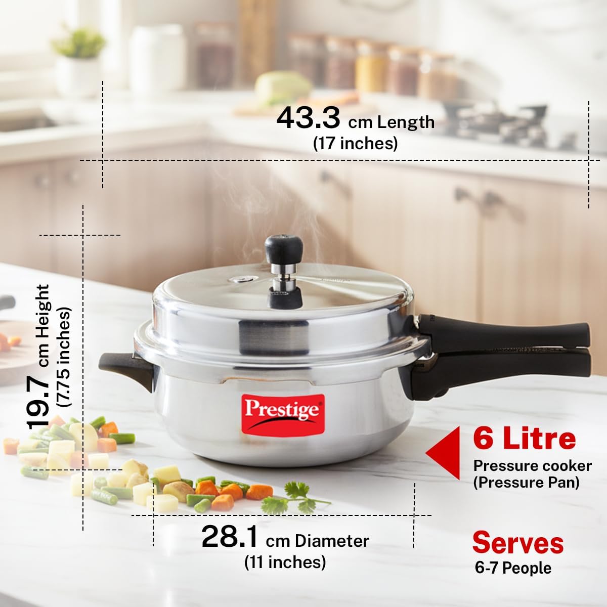 Prestige PRPDP Pressure Cooker, 6 Liters, Silver