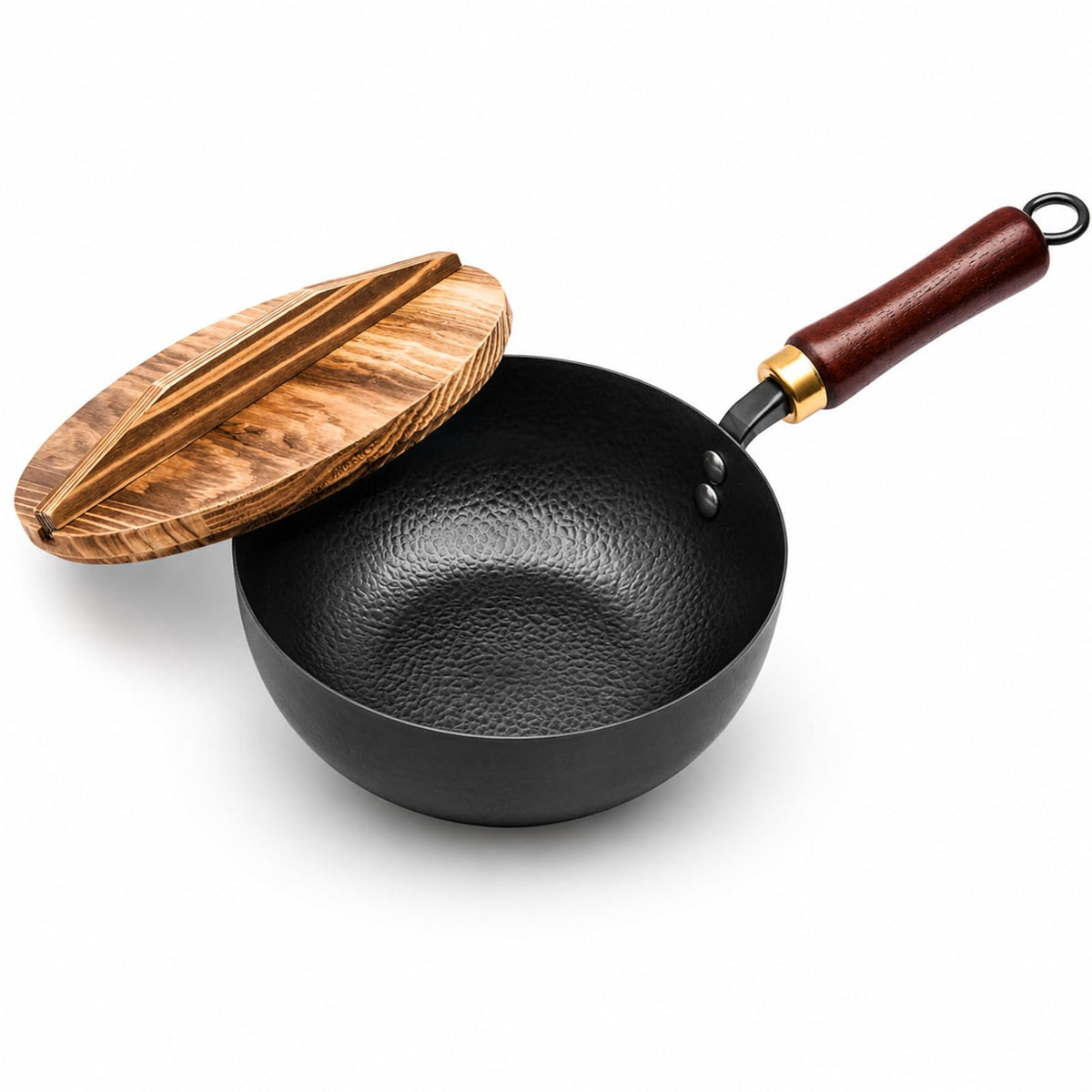 10.2-Inch Carbon Steel Wok Frying Pan with Lid, Flat Bottom