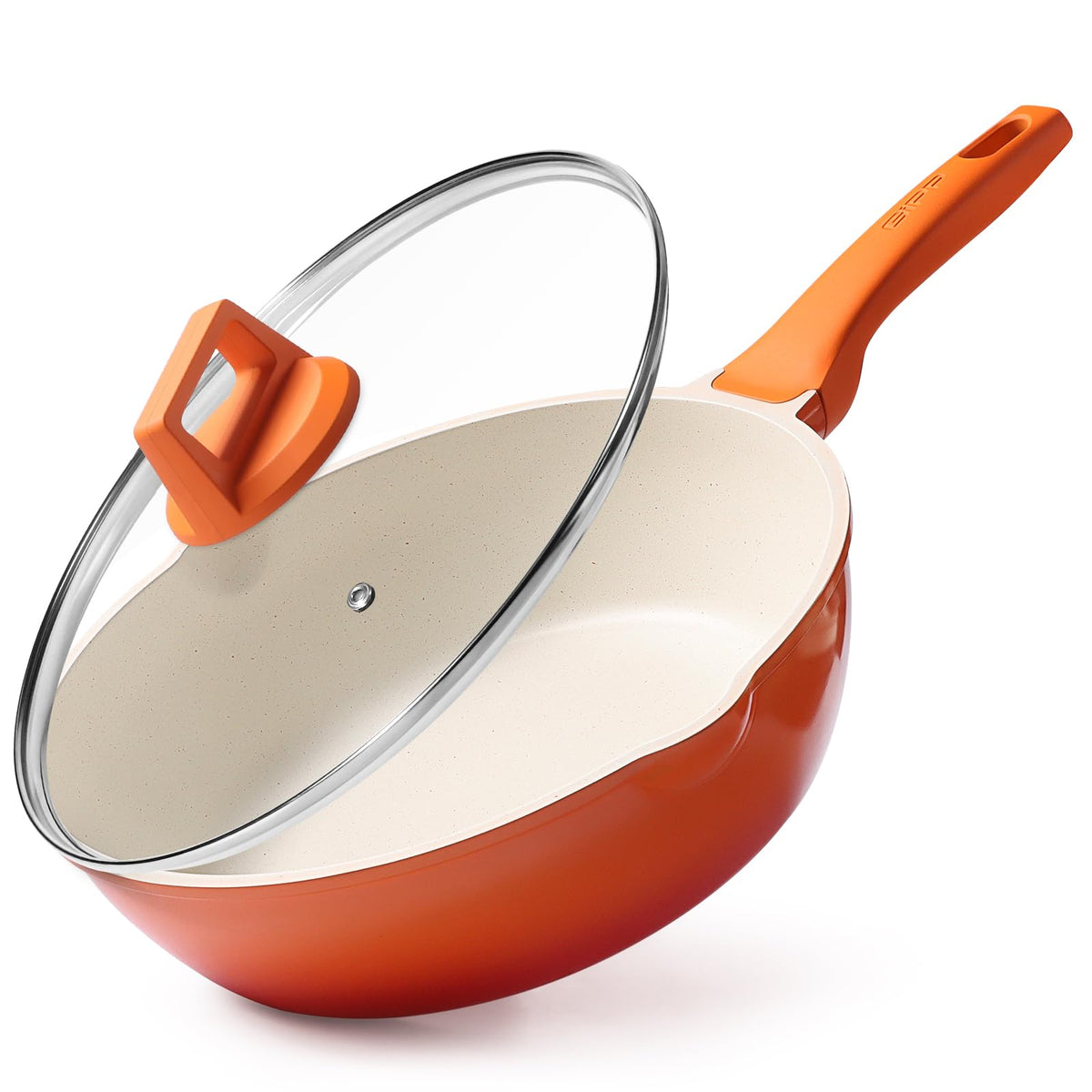 GiPP Ceramic Nonstick Deep Frying Pan Skillet, 12" Saute Pan with Lid, Induction Cookware Non Stick Cooking Pan, PTFE PFOA PFOS APEO Free, Grey