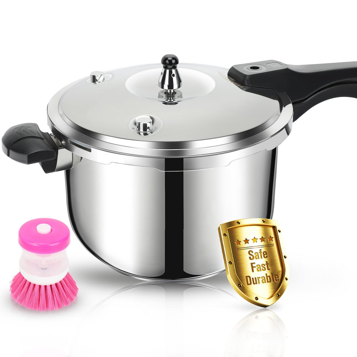 Stainless Steel Pressure Cooker, Peterboo 4 Quart Induction Compatible Thickened Pressure Cooker with Spring Valve Safeguard Devices, Compatible with Gas & Induction Cooker 2-3 Members Use