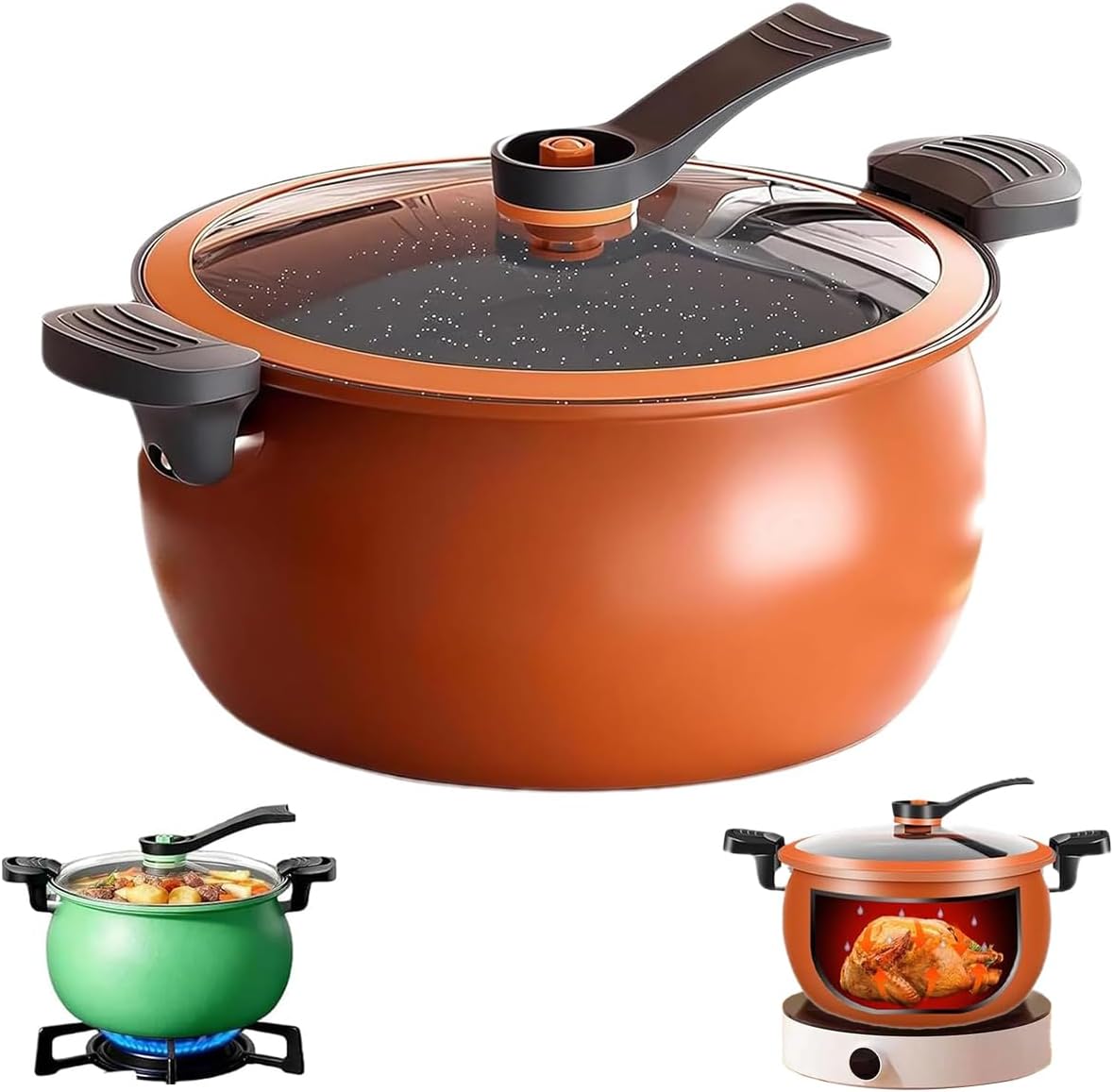 Large-Capacity Micro Pressure Cooker, Multifunctional Pressure Cooker with Glass Cover, Anti-Scalding Handle, Easy to Clean, Non-Stick Pot for induction cooker and gas stove (8 Quarts)