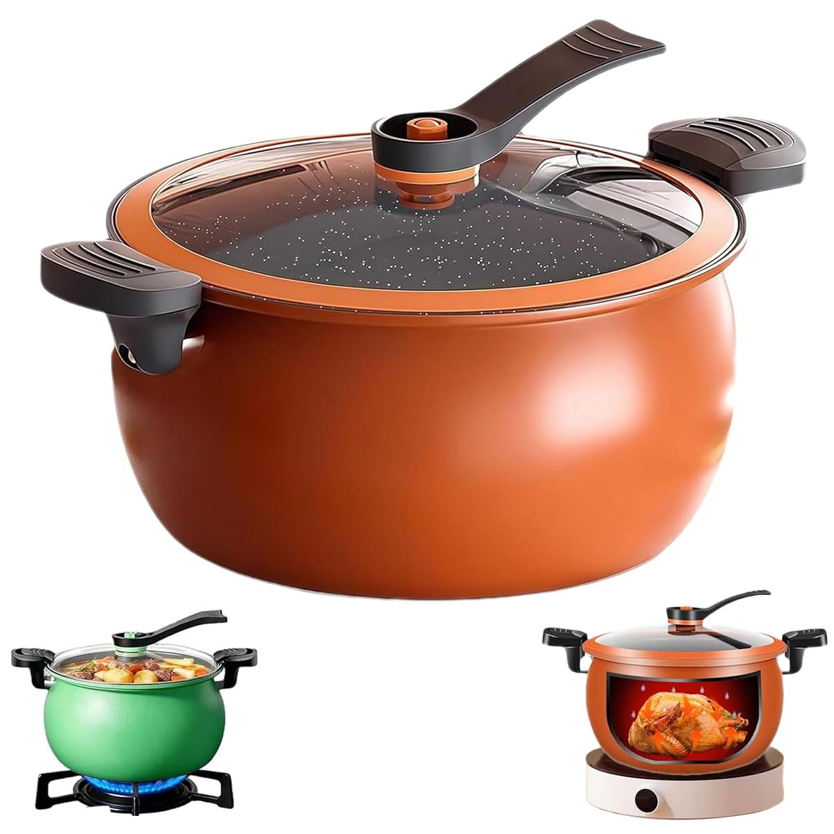 Large-Capacity Micro Pressure Cooker, Multifunctional Pressure Cooker with Glass Cover, Anti-Scalding Handle, Easy to Clean, Non-Stick Pot for induction cooker and gas stove (8 Quarts)