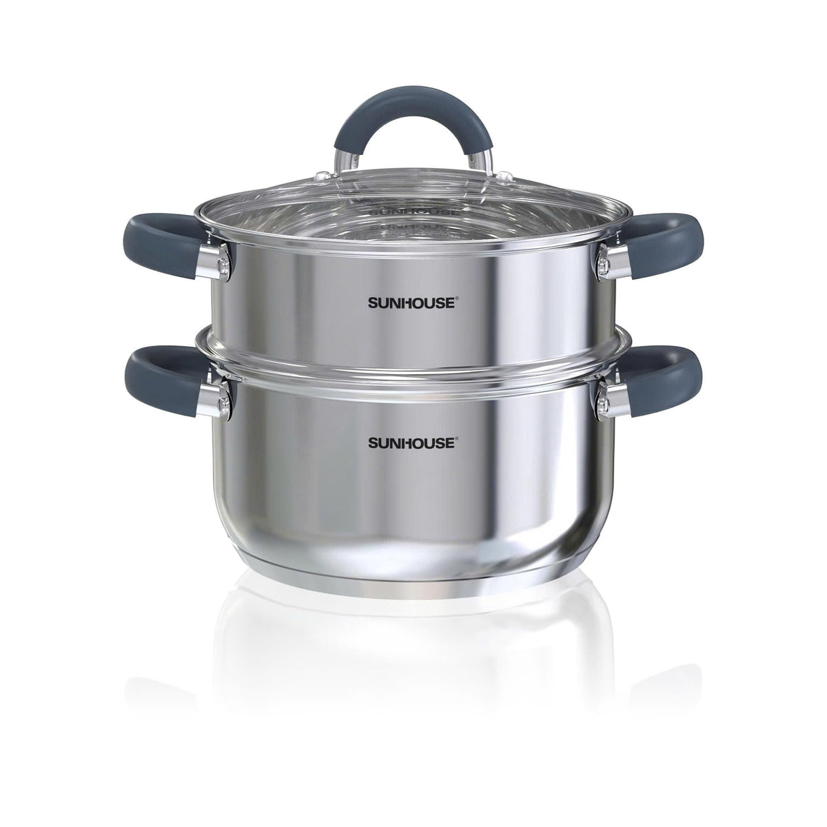 SUNHOUSE 6.3 QT Stainless Steel Steamer Pot for Cooking with Glass Lid