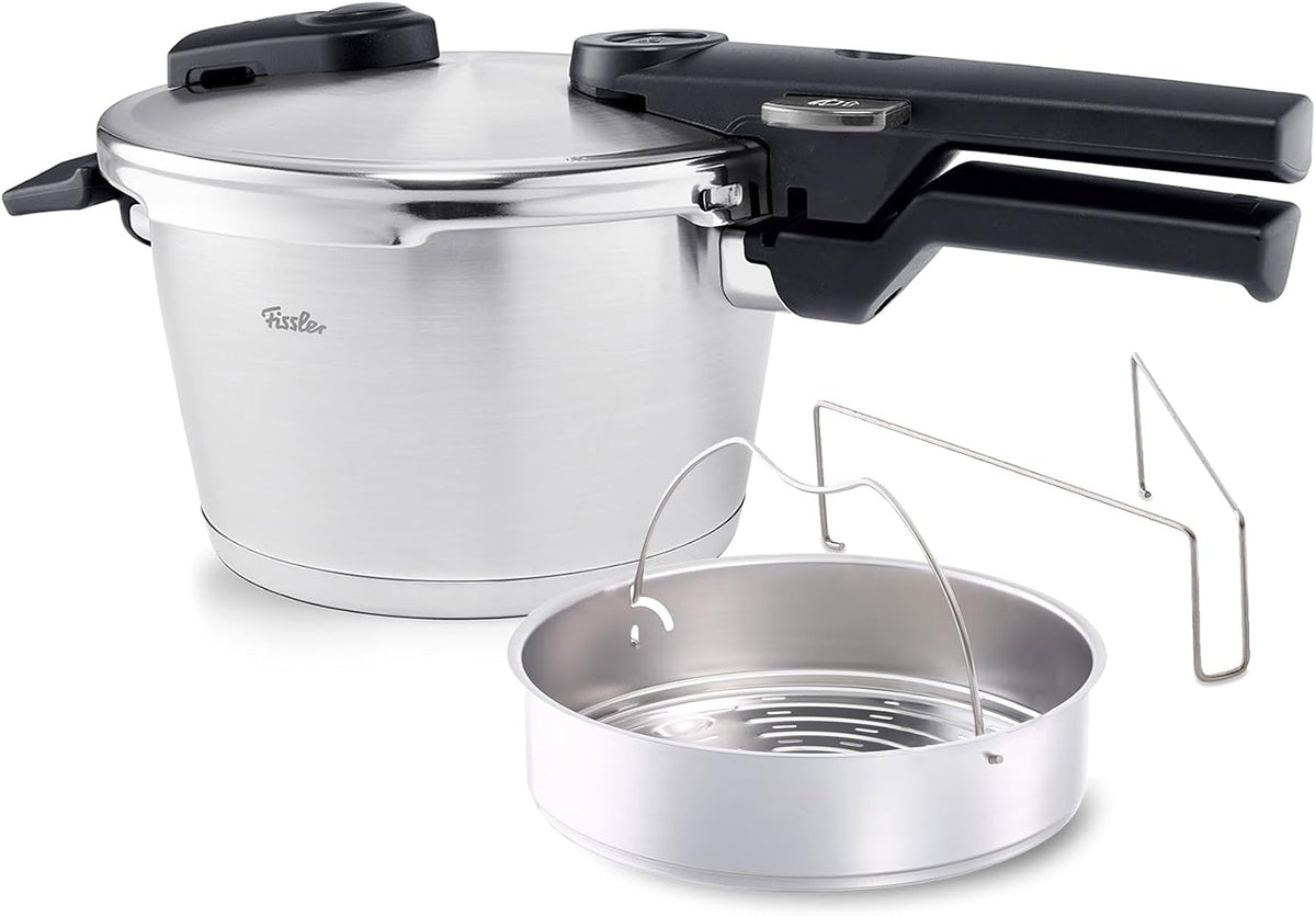 Fissler Vitaquick Premium Pressure Cooker, 3.7 Quart with Steamer Insert and Tripod