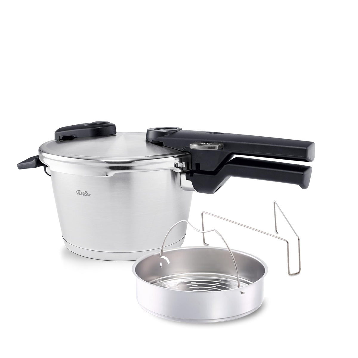 Fissler Vitaquick Premium Pressure Cooker, 3.7 Quart with Steamer Insert and Tripod