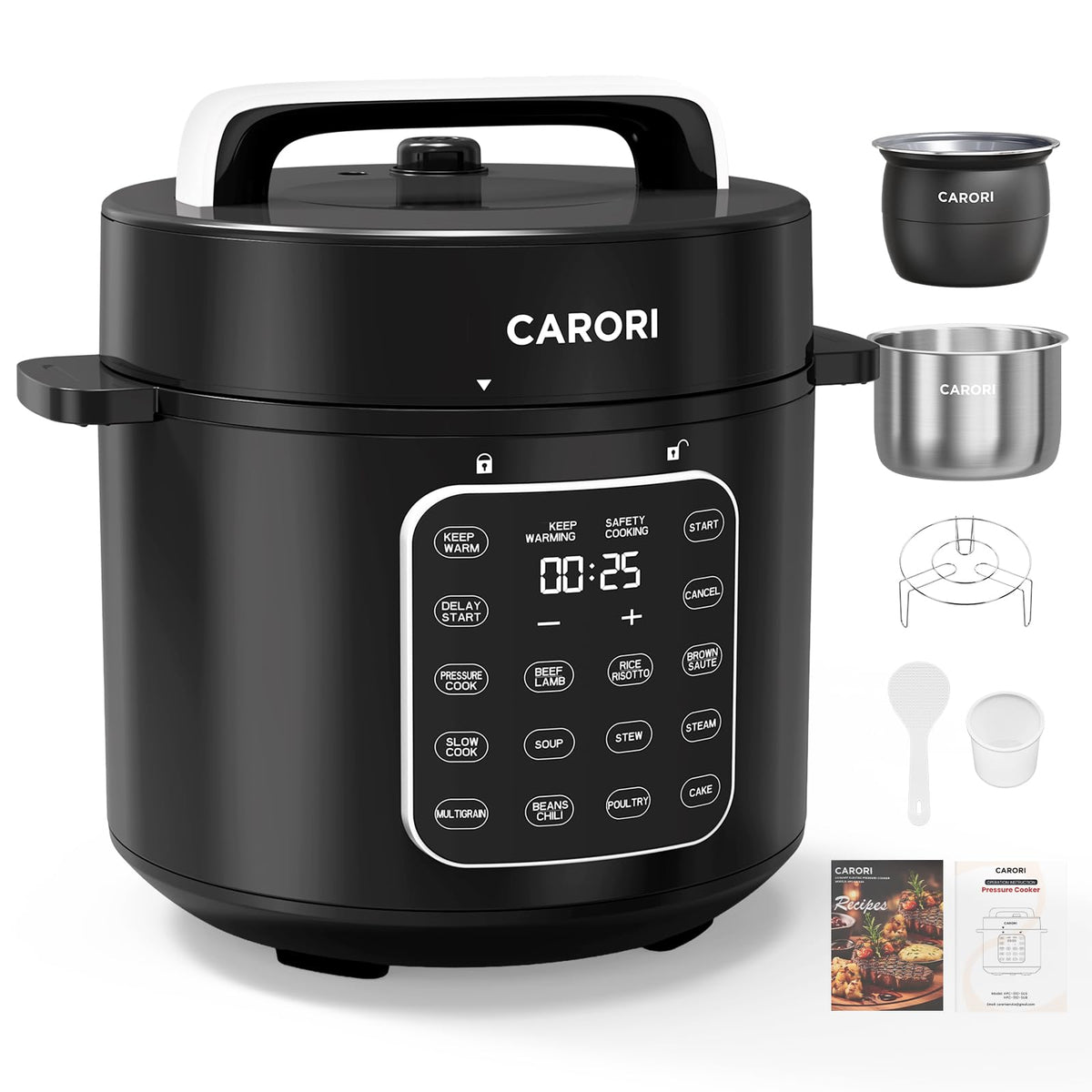 12-in-1 Electric Pressure Cooker 8 Quart, 1200W olla de presion Multi-Cooker with Stainless Steel Pot, Slow Rice Cooker, Saute, Steamer, Yogurt & Food Warmer, Delay Timer, Black