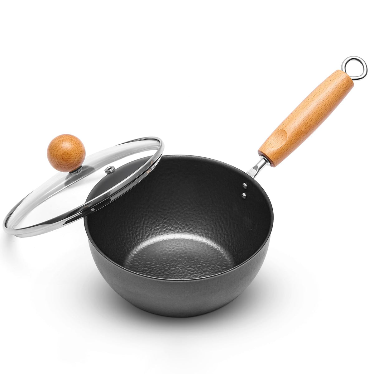 10.2-Inch Carbon Steel Wok Frying Pan with Lid, Flat Bottom
