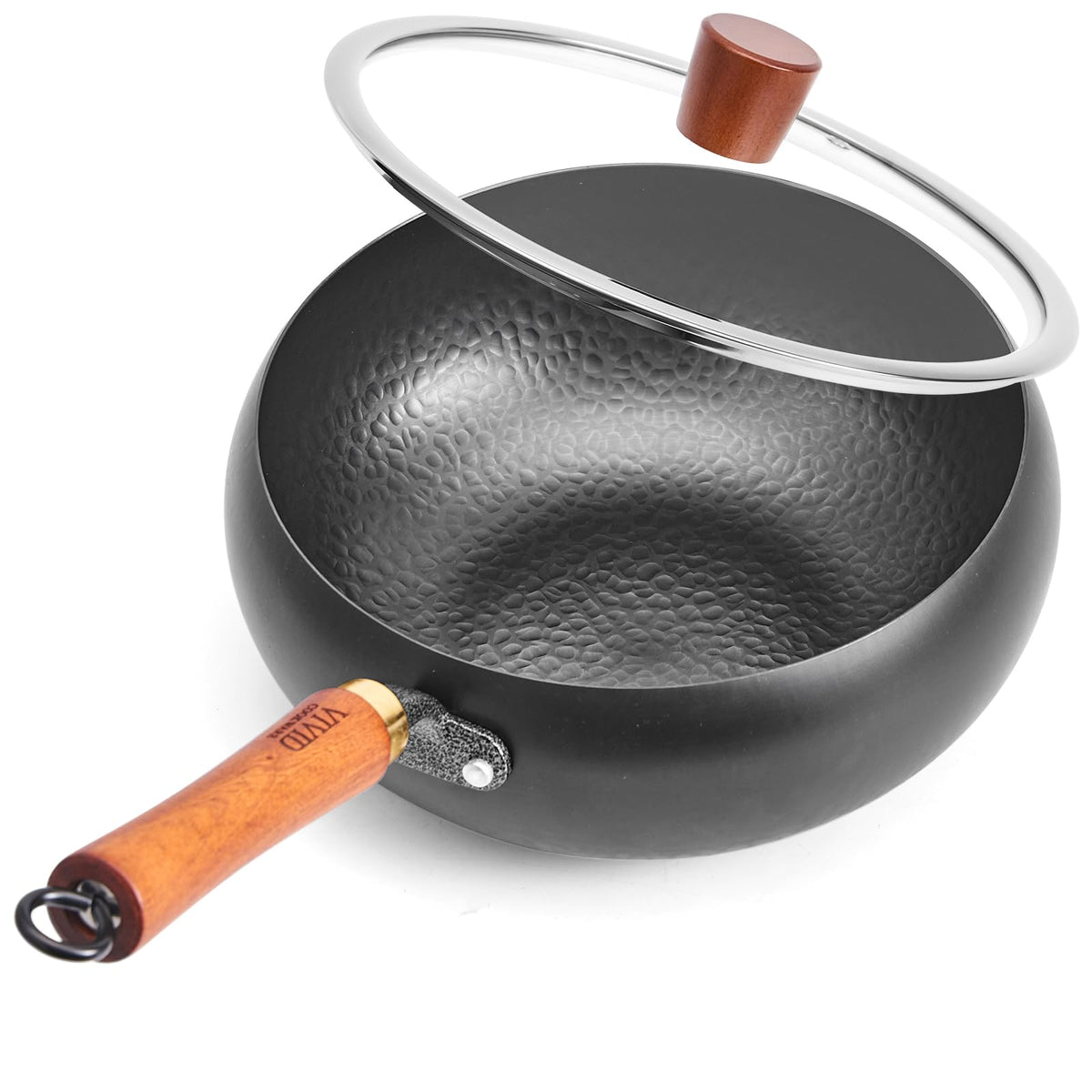 10.2-Inch Carbon Steel Wok Frying Pan with Lid, Flat Bottom