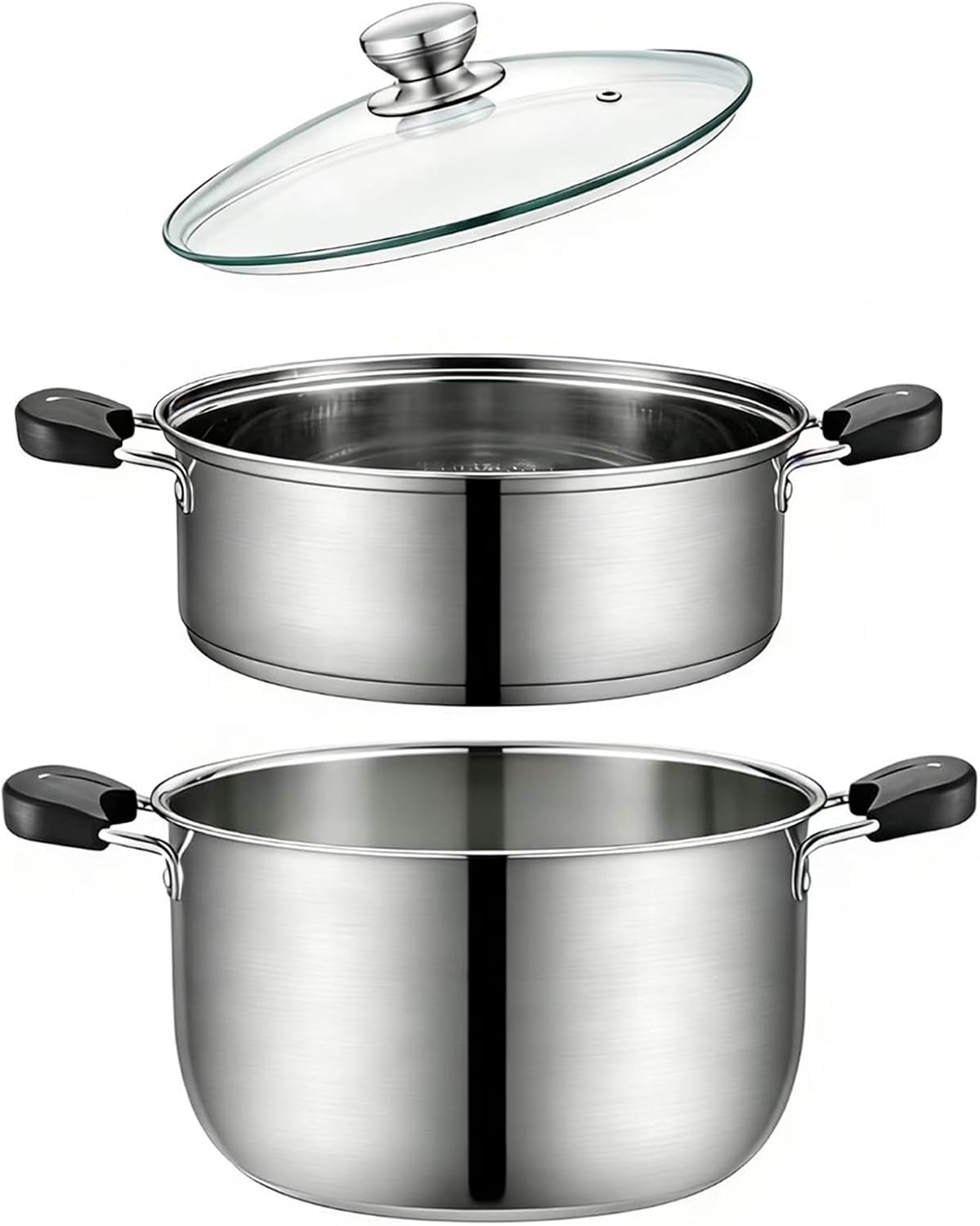 3.4QT Steamer for Cooking,Stainless Steel Steamer Pots with Vegetable Steam Basket,Glass Lid,Cooking Stock Pot with Handle for Vegetable, Dumplings, Soup, Food