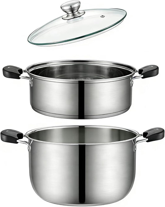 3.4QT Steamer for Cooking,Stainless Steel Steamer Pots with Vegetable Steam Basket,Glass Lid,Cooking Stock Pot with Handle for Vegetable, Dumplings, Soup, Food
