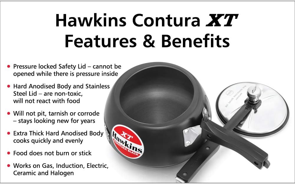 Hawkins Contura Hard Anodized Induction Compatible Extra Thick Base Pressure Cooker, Black, 3L