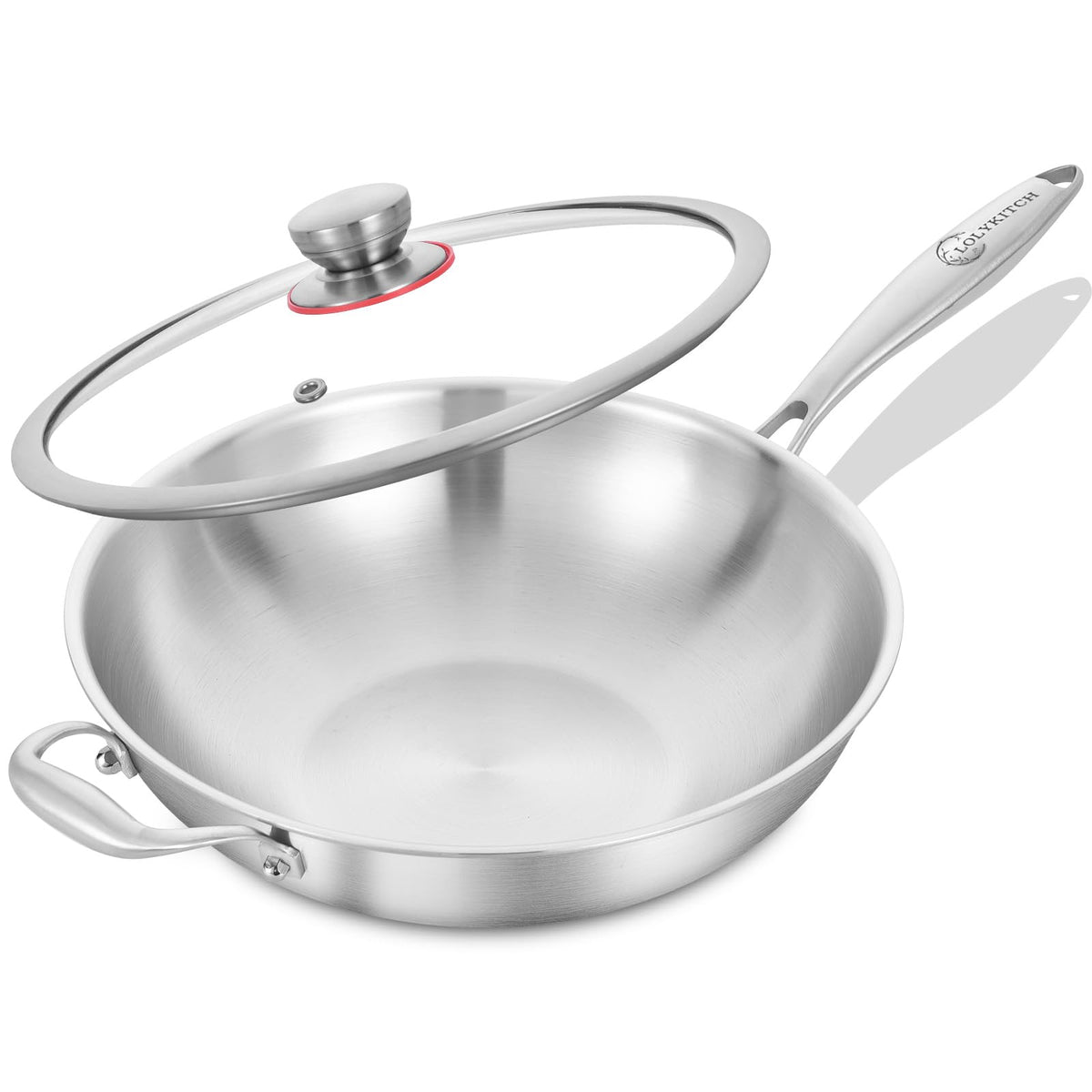 LOLYKITCH 10-Inch Stainless Steel Wok with Glass Lid | Riveted Handle