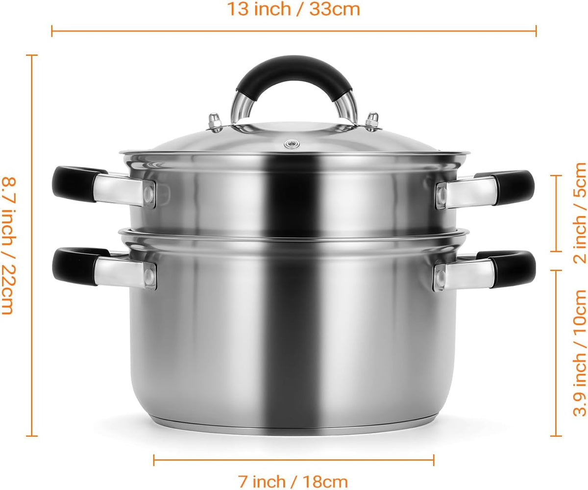 Kirecoo 3.2QT Stainless Steel Steamer for Cooking with Lid & Steamer Basket