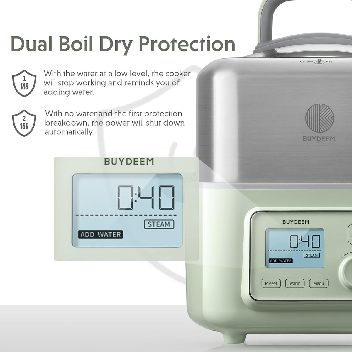 BUYDEEM G553 5.3Qt Electric Food Steamer, 18H Delay Timer, Dual Protection