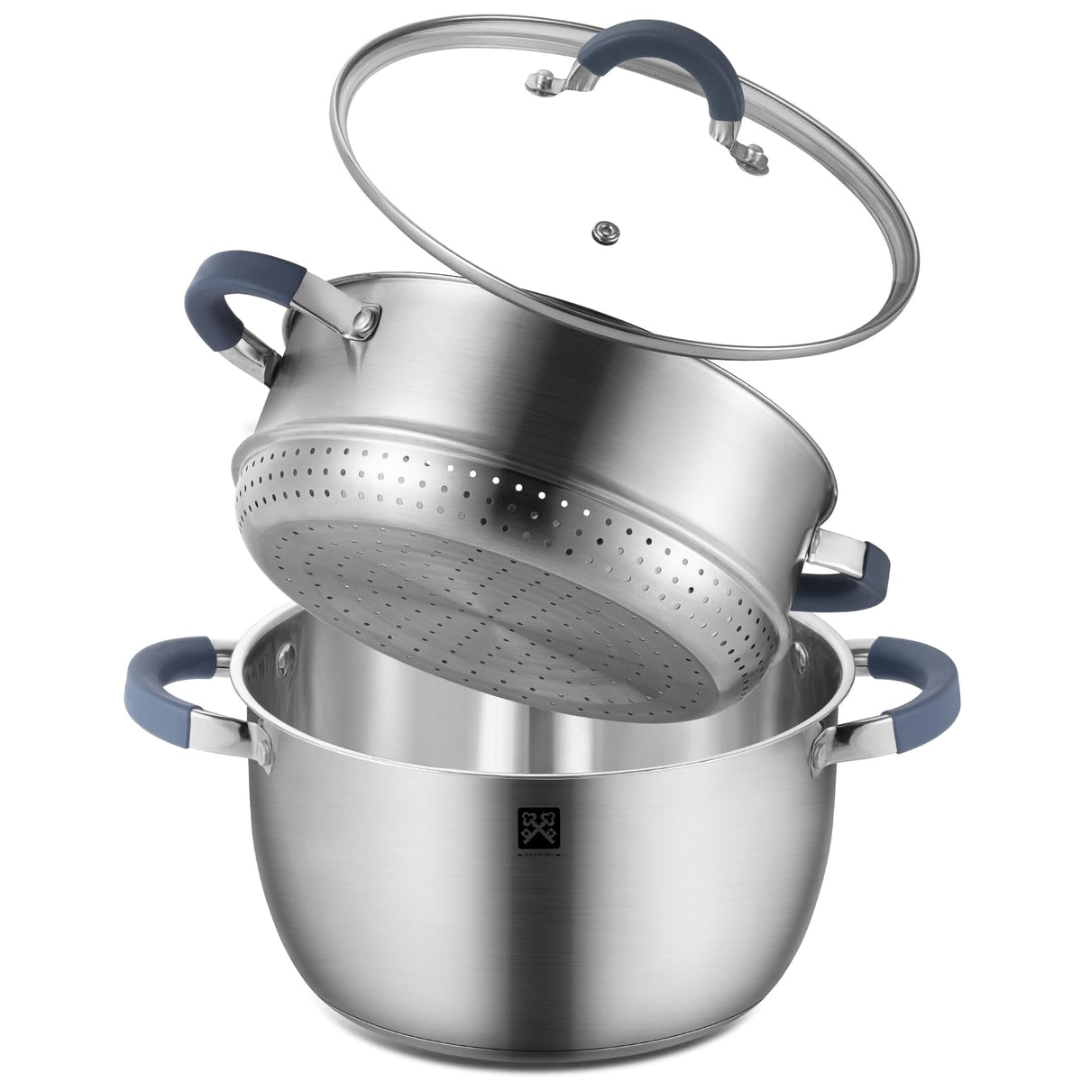 GOLDEN KEY 3.2 QT Steamer Pot With Lid - 2-Tier 18/8 Stainless Steel，Multipurpose Steaming Cookware with Vegetable Steam Basket, Oven & Dishwasher Safe, Triple Bottom for Even Heating, Perfect for Dumplings, Seafood and Vegetables